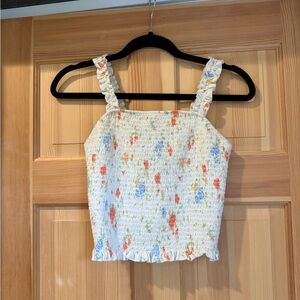 SO Floral Smocked Tank Top - Cream Multicolor